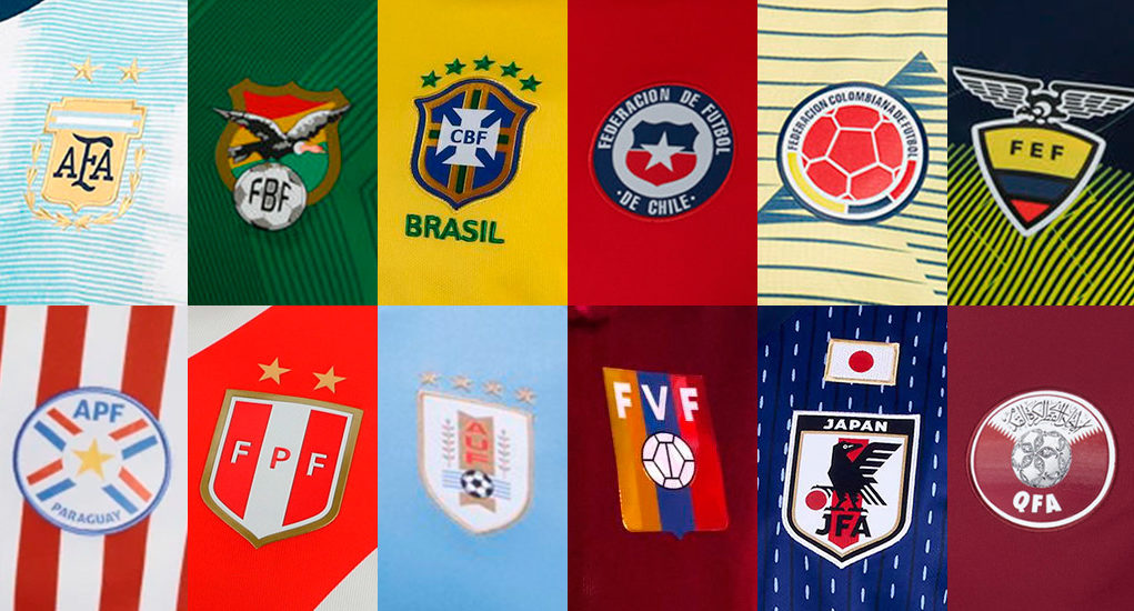 Camisetas de la Copa América 2019 - Argentina, Bolivia, Brasil, Chile, Colombia, Ecuador, Paraguay, Perú, Uruguay, Venezuela, Japón, Catar
